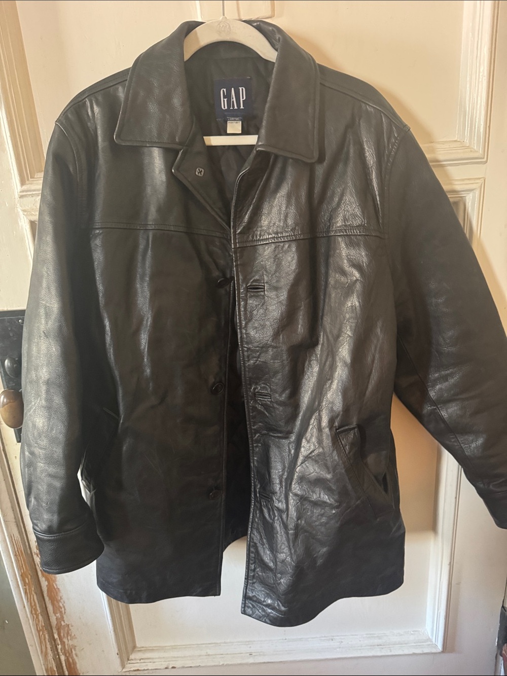 GAP Men's Black Leather Trench jacket